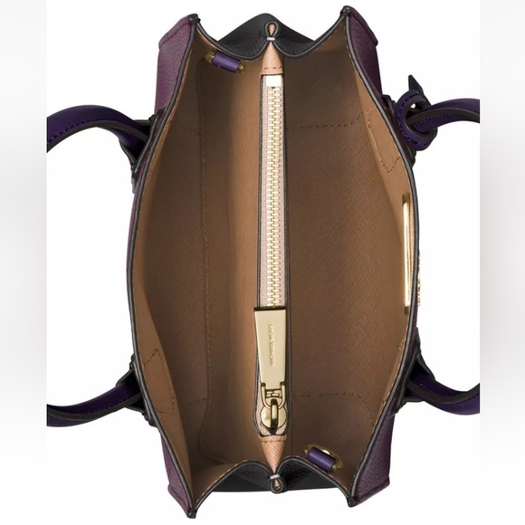 NWOT MICHAEL KORS MERCER Studio colorblock messenger Leather damson iris bagtote - Picture 3 of 11